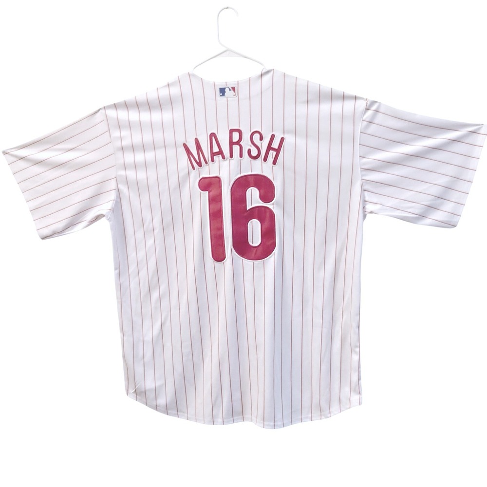 Nike MLB Jersey B.Marsh #16 Philadelphia Phillies Men XXXXL White Red Pinstripe - Picture 8 of 11